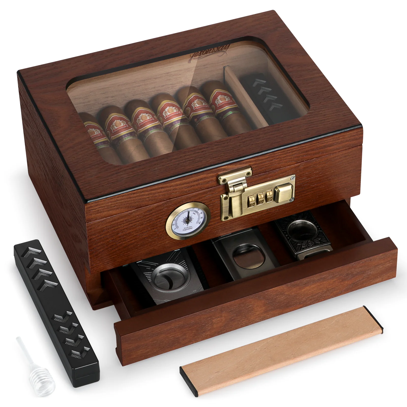 Cigar-Humidor-Cedar-Wood-Humidor-Cigar-Box-Glass-Top-Desktop-Humidor ...