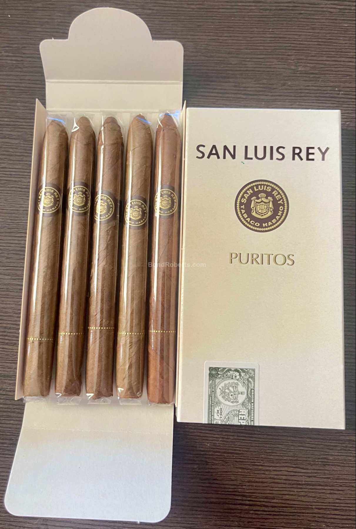 San Luis Rey Puritos 1990 Cardboard display box of 50 in 10 packs of 5 ...