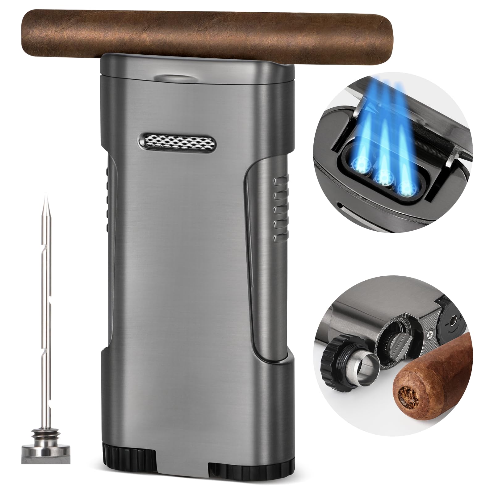 Snapklik.com : Tesonway Cigar Torch Lighter, 4 Jet Flame Cigar Lighter