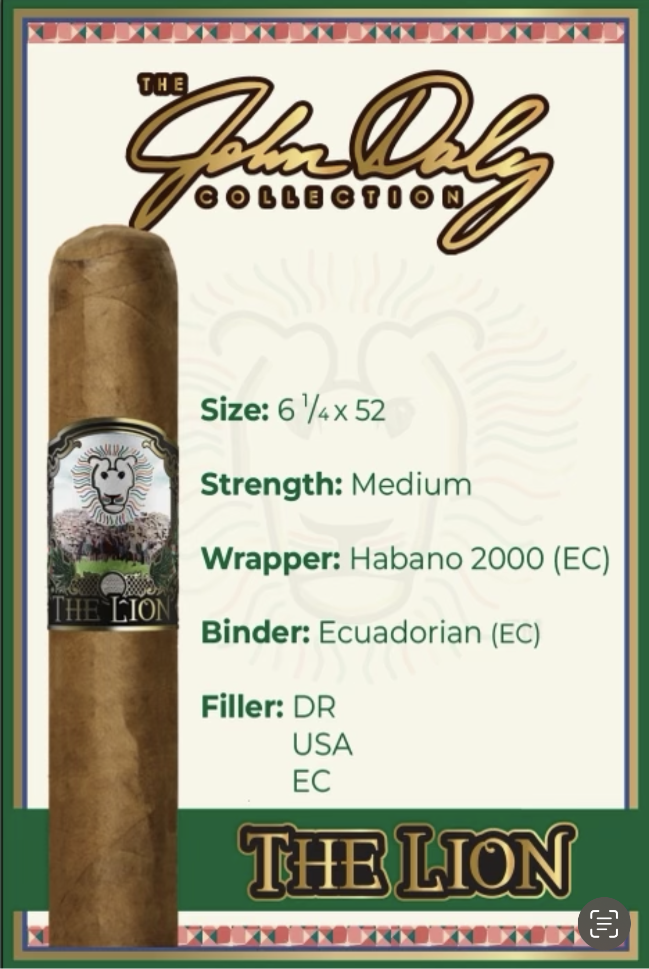 John Daly Lion Long Game Signature Box (10) - San Giuseppe Cigars